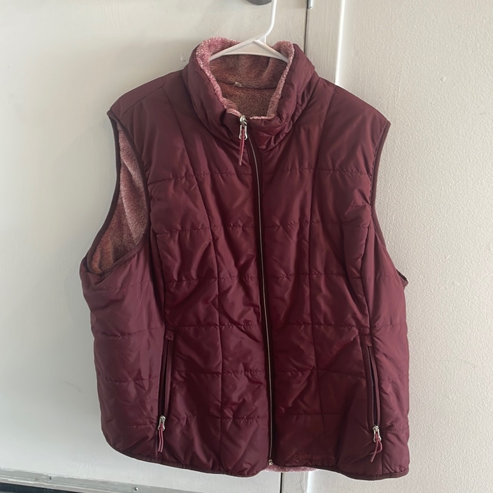 Red fuzzy puffer vest
